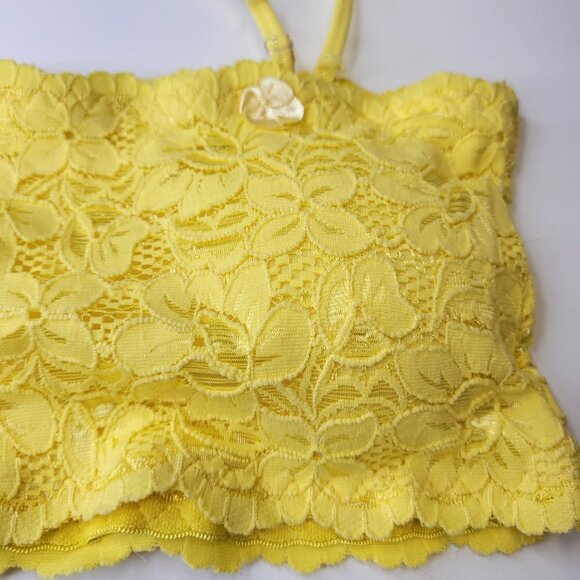 Sexy Yellow Bralette Crop Top Lace Bandeau Adjustable Straps Removable Pad - NEW - Picture 6 of 10